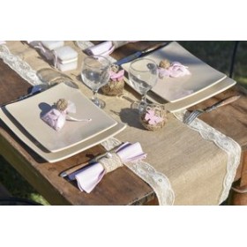 Chemin de table Toile de Jute Dentelle 2m